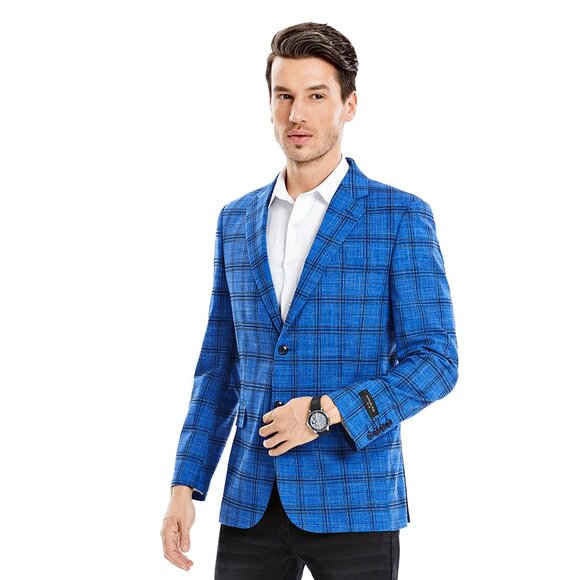 Royal Blue Glen Plaid Mens Textured Blazer by Tazzio